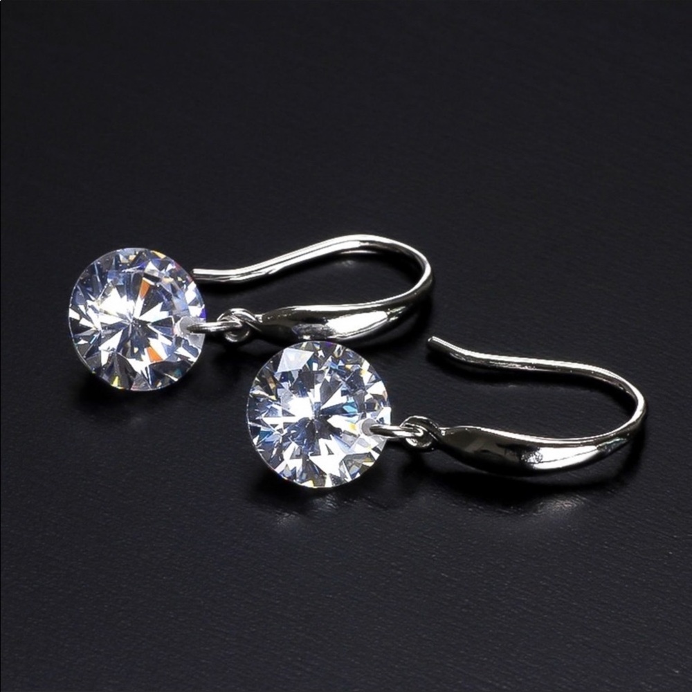 2/$20! 925 Stamped Crystal Solitaire Drop Earrings - Picture 4 of 8